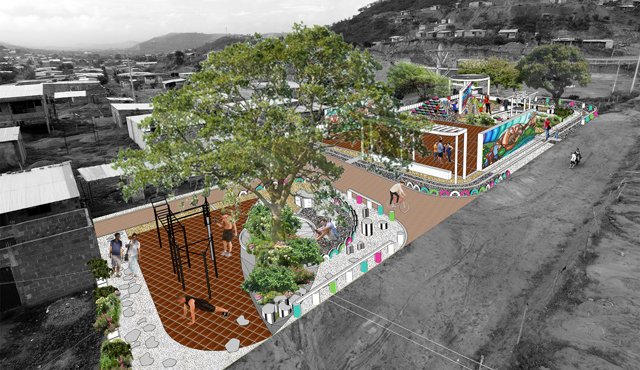 Esta es la maqueta de cómo quedaría el primer escenario deportivo y recreativo de Nueva Ilusión, en el anillo vial occidental. Cortesía