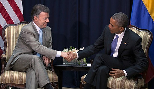 El presidente de Estados Unidos, Barack Obama, y el presidente de Colombia, Juan Manuel Santos. Colprensa