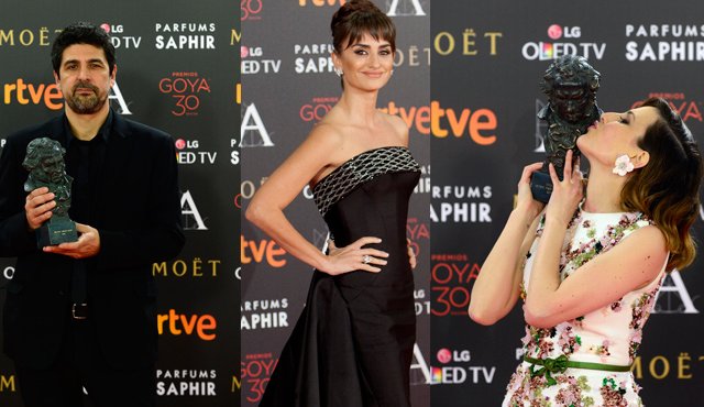 Cesc Gay se quedó con el premio a ‘Mejor director’; Penélope Cruz (centro) estuvo nominada a ‘Mejor actriz’, pero Natalia de Molina (derecha) ganó el Goya a ‘Mejor actriz’. AP