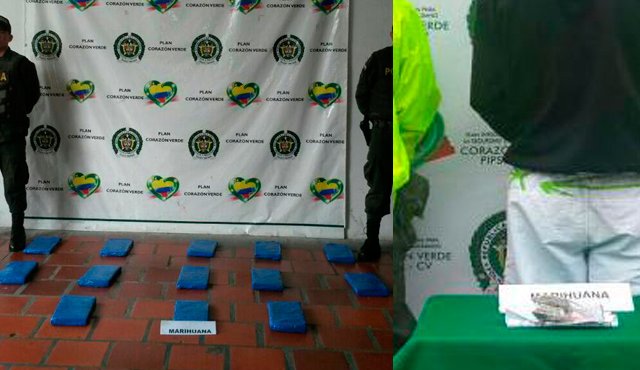 Al detenido le hallaron 50 dosis de marihuana tipo cripy, mientras que la droga incautada en la vía Ocaña corresponde a 24.000 dosis. Policía Nacional