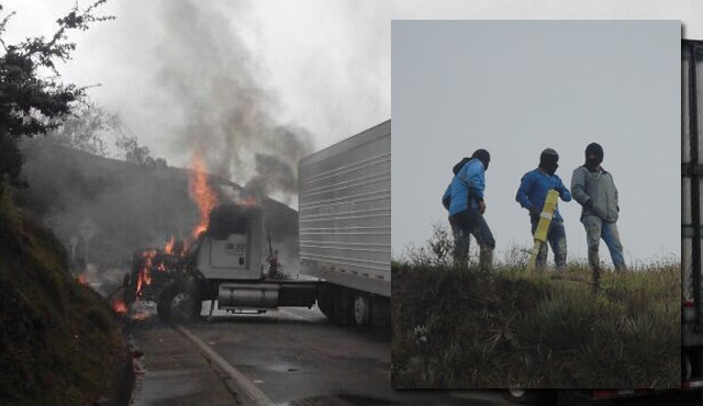 El cabezote de una tractomula fue quemado por el grupo de manifestantes en Ranchadero (Silos). Policía y cortesía
