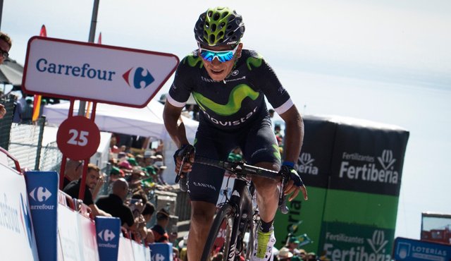 Nairo Quintana a su llegada en la tercera etapa de la Vuelta a España. AFP