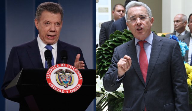 Juan Manuel Santos, presidente de Colombia y Álvaro Uribe Vélez, expresidente y senador del Centro Democrático. Archivo