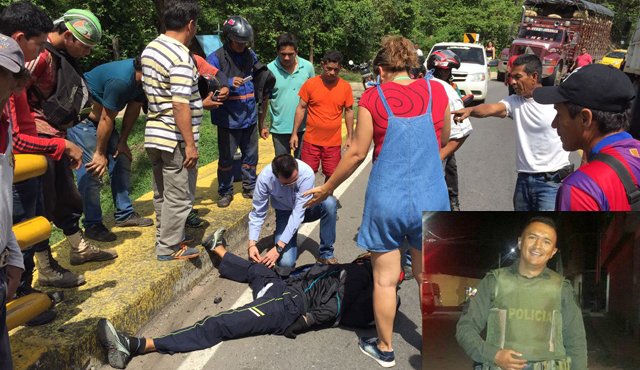 El cadáver del policía quedó tendido a un costado de la vía Astilleros-El Zulia. Tras el choque, la motocicleta rodó unos metros. La Opinión