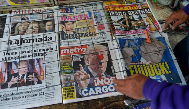 La prensa mexicana miró en forma negativa la elección el 8 de noviembre de Donald Trump como presidente de los Estados Unidos al punto que sus lectores piensan que va a hacer una política unilateral peor que la de George W. Bush. AFP
