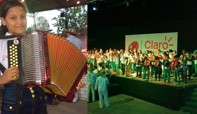 En el coliseo del colegio La Esperanza, en el barrio La Nevada de Valledupar, se cumplió el concierto de los menores. Gisela Jácome Rivera (izquierda) siente pasión por el acordeón. Cortesía