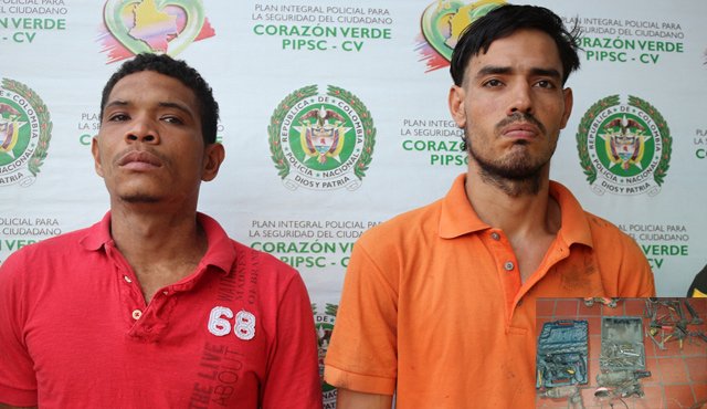 Los detenidos fueron identificados como Jorge Enrique Morales Jasper y Pedro Andrés Díaz Gómez. Cortesía