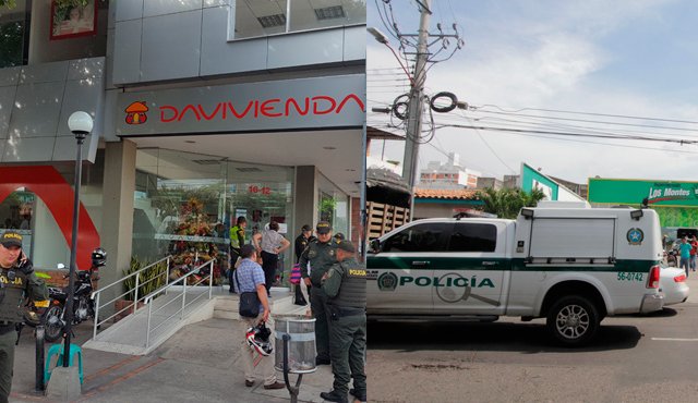 Mientras la Policía adelantaba la inspección en el supermercado, un grupo de ladrones cometía un robo en el banco que está ubicado a pocos metros de este establecimiento. Cristian Herrera