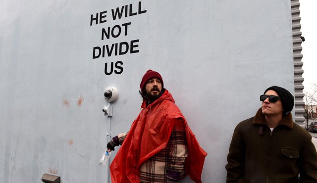LaBeouf ha instalado una cámara en el Museo de la Imagen en Movimiento en Nueva York que llevará a cabo una transmisión en vivo continua durante toda la presidencia de Trump. LaBeouf está invitando al público a participar en el proyecto diciendo la frase, "Él no nos dividirá", en la cámara. AFP