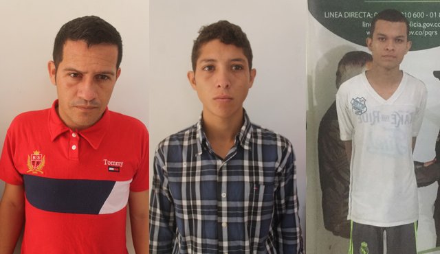 Josman Oliveros Bustamante, Luis Reyes Arenas Delgado y JUan Daniel Serna Medina. Polícía Nacional