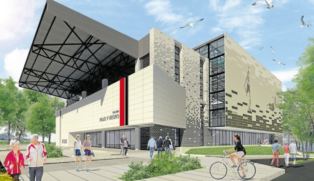 Esta es la fachada del coliseo Rojo y Negro que se construirá en donde quedaba la Plaza de Ferias. Cortesía