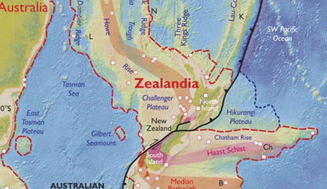 De todo el territorio, solo tres masas terrestres se mantienen en la superficie: Nueva Zelanda y Nueva Caledonia. Geological Society of America’s Journal