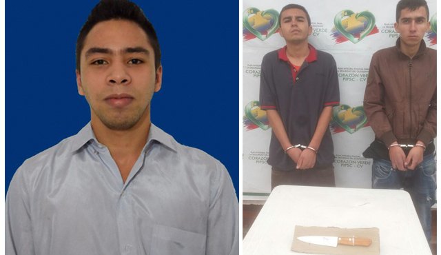 A los delincuentes les hallaron un cuchillo con manchas de sangre, al igual que en su ropa. Cortesía