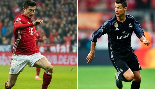 Robert Lewandowski se recuperó de una lesión de hombro y podrá jugar hoy. Cristiano Ronaldo buscará llevar al Real Madrid a otra semifinal europea. AFP