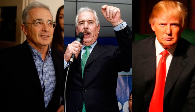 El expresidente Álvaro Uribe (izquierda) se abstuvo de hacer un nuevo pronunciamiento sobre la reunión con Trump (derecha) y Pastrana (centro). Archivo