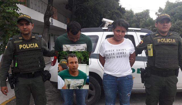 La Policía le halló a Jesús Hernando Aragón, de 27 años, y a Pilar Grueso Lozano, de 18, una pistola y el celular que le habían robado a una mujer minutos antes. Policía Nacional
