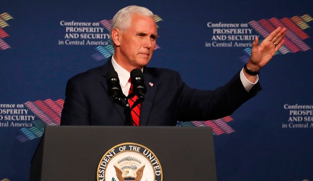 El vicepresidente Mike Pence durante la Conferencia sobre Prosperidad y Seguridad en América Central en la Universidad Internacional de Florida, este jueves.
AFP