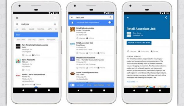 Google se asocia para esto con LinkedIn, Monster, WayUp, DirectEmployers, CareerBuilder, Glassdoor y Facebook, entre otros servicios. Tomada de Internet