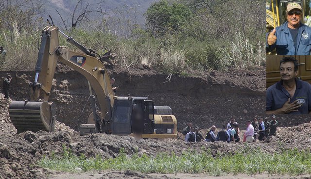 El cadáver de Libardo Fuentes Hernández quedó sobre la retroexcavadora en la que trabajaba sacando material de arrastre, en el punto donde el río Pamplonita se une con el río Táchira. Cristian Herrera y cortesía