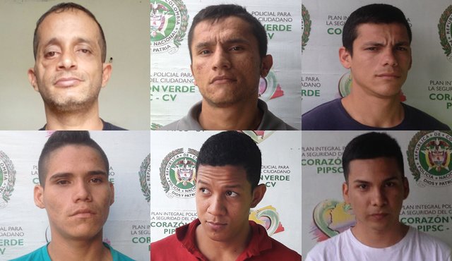 Édgar Mauricio Jiménez López, William Giovanny López, Miguel Antonio Jiménez Pacheco, Bladimir Arteaga Mayo, Jimmy Castillejo Lascarro y Manuel Fernando Ortega Carrero. Policía
