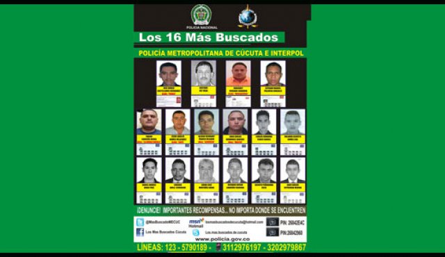 Volante de ‘Los 16 más buscados’ suministrado por la Policía Metropolitana de Cúcuta. Archivo