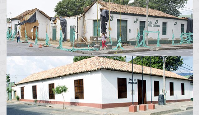 Antes y después de la Casa de la Cultura de Villa del Rosario. Con la reconstrucción se requiere un excelente manejo del espacio público para no afectarla. Archivo y Alfredo Estévez