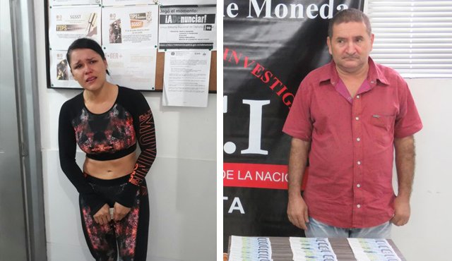 Rosalba Sánchez Barbosa fue capturada cuando reclamaba una encomienda de dinero falso. A Juan Calderón Rangel lo detuvieron por el mismo delito. Cortesía