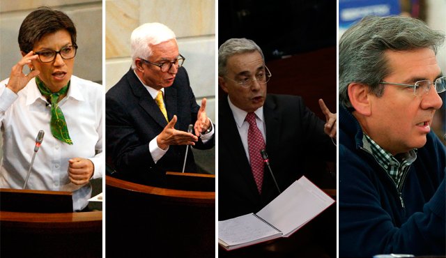 Los senadores Claudia López, Jorge Enrique Robledo, Álvaro Uribe y Germán Varón fueron algunos de los que protagonizaron el acalorado debate. Archivo