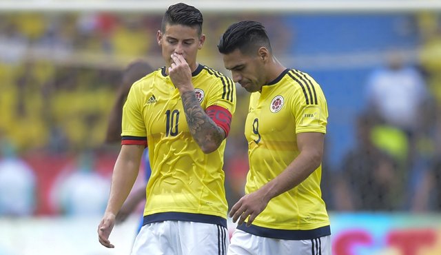 James Rodríguez y Falcao, futbolistas colombianos. AFP