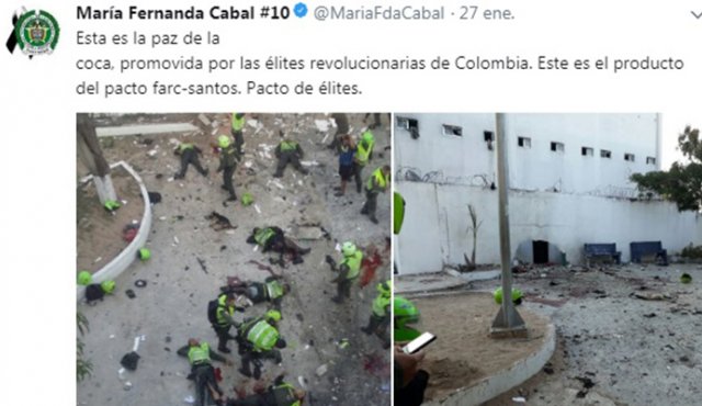 Políticos no dejaron pasar la oportunidad de aprovechar las sangrientas imágenes para hacer acusaciones contra el Gobierno y el proceso de paz. twitter
