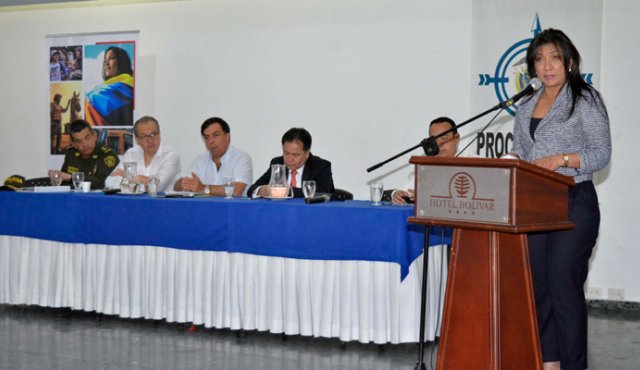 El procurador general, Fernando Carrillo; el registrador nacional, Juan Carlos Galindo; la presidenta reglamentaria del CNE, Yolima Carrillo, y el general Eliécer Capacho, en representación de la Dirección Nacional de la Policía. Edinsson Figueroa