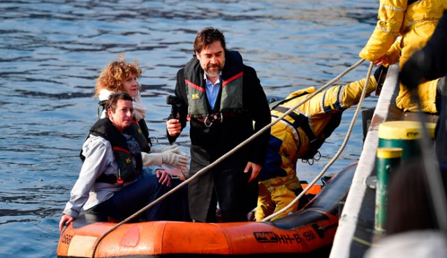 El actor español Javier Bardem partió en enero de Punta Arenas (Chile) a bordo del “Arctic Sunrise”. AFP