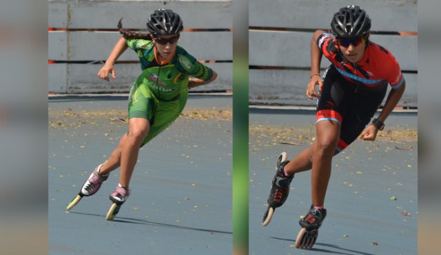 Las patinadoras rojinegras Daniela Lindarte (derecha) y María Camila Torres, correrán a partir de hoy, en Cúcuta, la 5a Válida Nacional Interclubes de Patinaje ante las mejores del país. Archivo