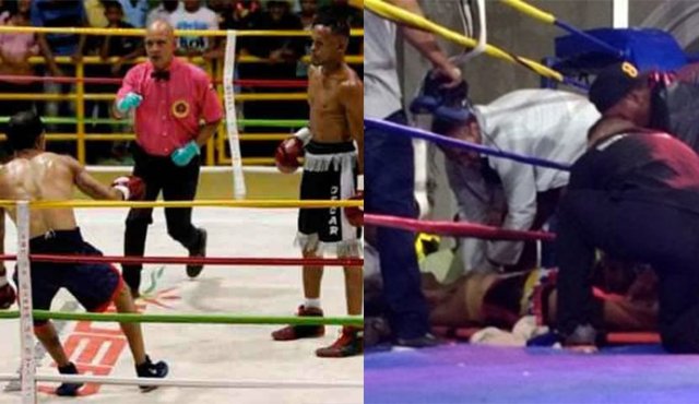 Sobre la lona, el venezolano recibió los primeros auxilios con acciones de reanimación cardiopulmonar antes de ser trasladado en ambulancia hacia la clínica. Tomada de Twitter