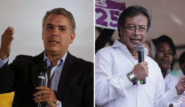 Duque se perfila como el ungido de la consulta interna de la derecha con el 72,3%. Petro (derecha) ganaría la elección interna de izquierda con el 89,9% a su único contrincante, Carlos Caicedo. Archivo