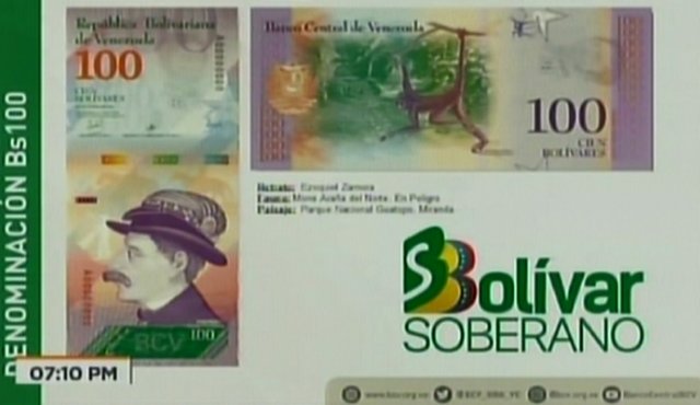 El nuevo bolívar será llamado 'Bolívar Soberano', así será el de 100 Bs. Tomada de Twitter