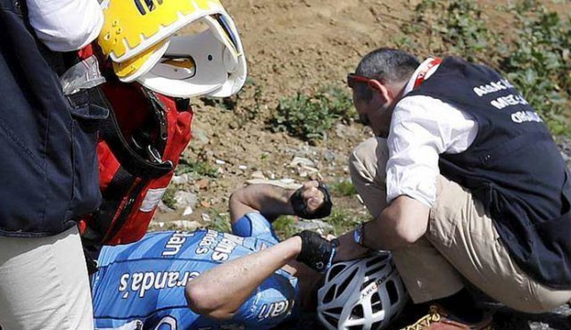 Tras la caída fue transportado en estado grave en helicóptero hacia un hospital de Lille, en el norte de Francia. Tomada de Twitter