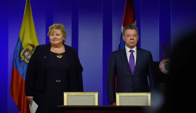 Erna Solberg, primera ministra de Noruega, realiza una visita de tres días a Colombia. Presidencia