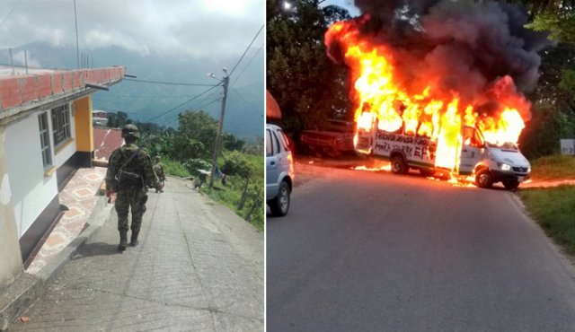 La quema del primer transporte que salía de Tibú a Cúcuta confirmó el riesgo de salida de los pobladores. Cortesía