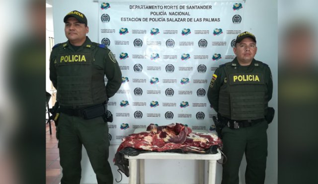 Tanto al producto como al carro se les aplicó la medida cautelar de aprehensión, siendo avaluada la carne en más de 2 millones de pesos y el auto en 9 millones de pesos. Policía Nacional