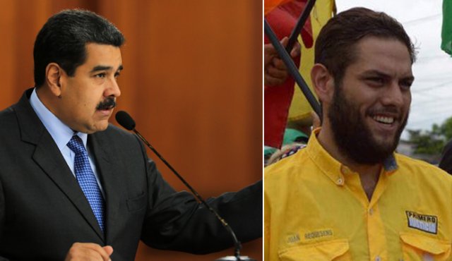 Maduro calificó a Requesens (derecha) como uno de sus adversarios "más locos y psicópatas". AFP