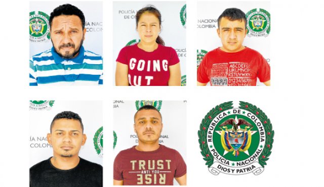 Charles Varela Gutiérrez, Francy Lilibeth Alicastro, Jeison Alberto Díaz, Andrés José Charris y Moisés Julio Méndez. Policía Nacional
