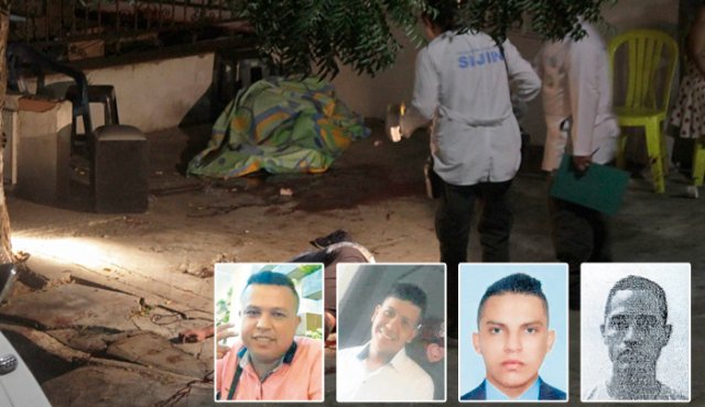 Solo una de las víctimas alcanzó a correr unos metros, pero los pistoleros al ver la reacción se fueron detrás del hombre y lo remataron. (De izquierda a derecha) Yesimar Saavedra, Kenner Josmar Mateus, Ramiro Sánchez y Melber Hernández. Cristian Herrera