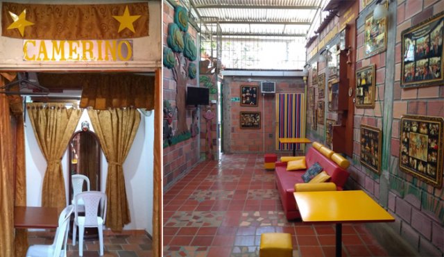 Amplios pasillos con colorida decoración se tienen en el remodelado teatro Arlequín ubicado en el municipio de Los Patios. En cuadros se puede apreciar la evolución que ha tenido el centro cultural. Cortesía Teatro Arlequín