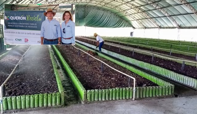 Camas para la transformación de residuos orgánicos en abono. Son diseñadas dependiendo de la proyección de basuras que se van a recibir. Carlos y Liliana vergel, líderes del novedoso proyecto de manejo de residuos. Cortesía