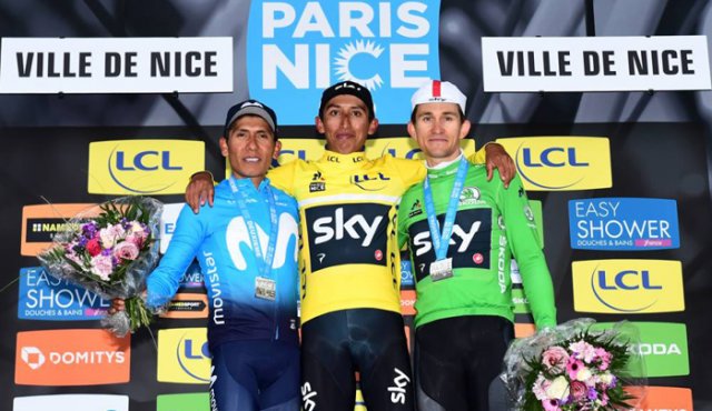 Egan Bernal y Nairo Quintana pusieron en lo alto el nombre de Colombia. Michal Kwiatkowski ocupó el tercer puesto de la general. Paris-nice.fr