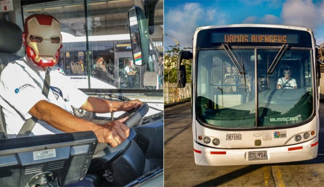 Transmetro publicó imágenes de uno sus choferes con una máscara de ‘Iron Man’, que de inmediato generó centenares de reacciones de los internautas. Tomada de Twitter