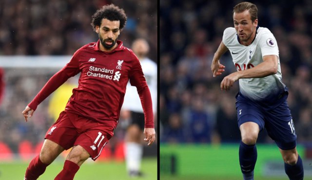 El mediocampista egipcio de Liverpool Mohamed Salah y al delantero inglés del Tottenham Hotspur Harry Kane, algunas figuras que se esperan en el partido. AFP