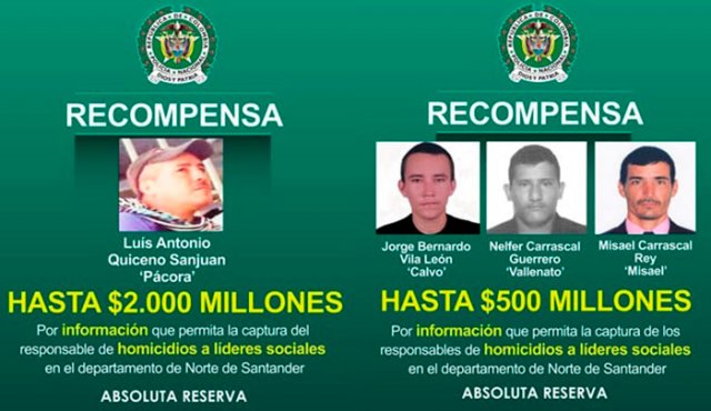 Nelfer Carrascal Guerrero, Vallenato, figura en el cartel de los más buscados. El Gobierno ofrece una recompensa de hasta 500 millones de pesos. Ejército y Policía