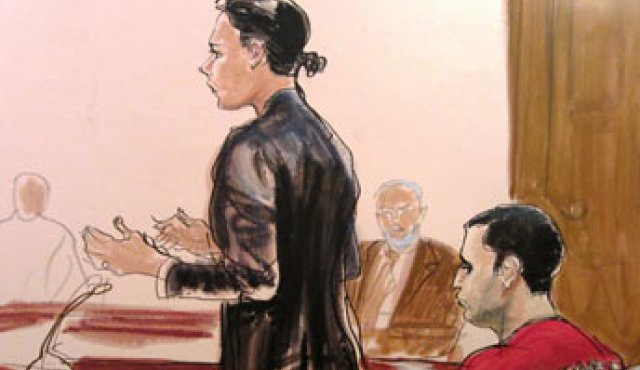 Dibujo hecho en una sala de audiencias, en octubre pasado, cuando la abogada del policía Gilberto Valle pedía la libertad bajo fianza. Elizabeth Williams / AP